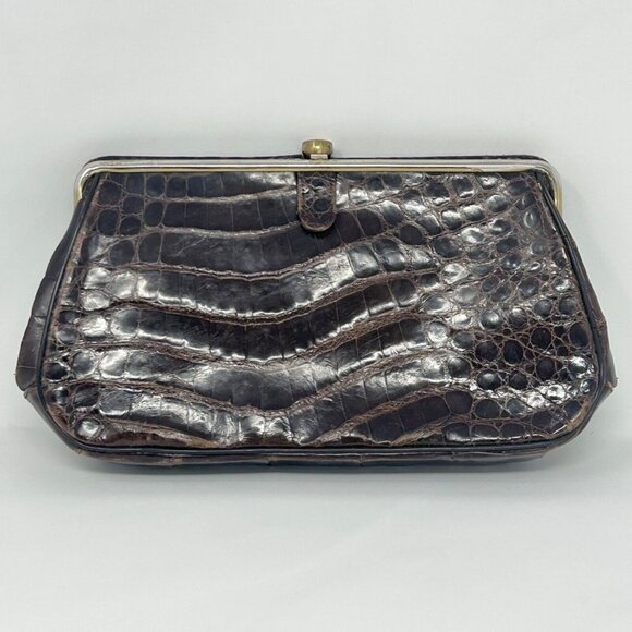 Vintage Mayer New York Brown Alligator Skin 1950's Style Clutch Mid Century Glam - Picture 1 of 9